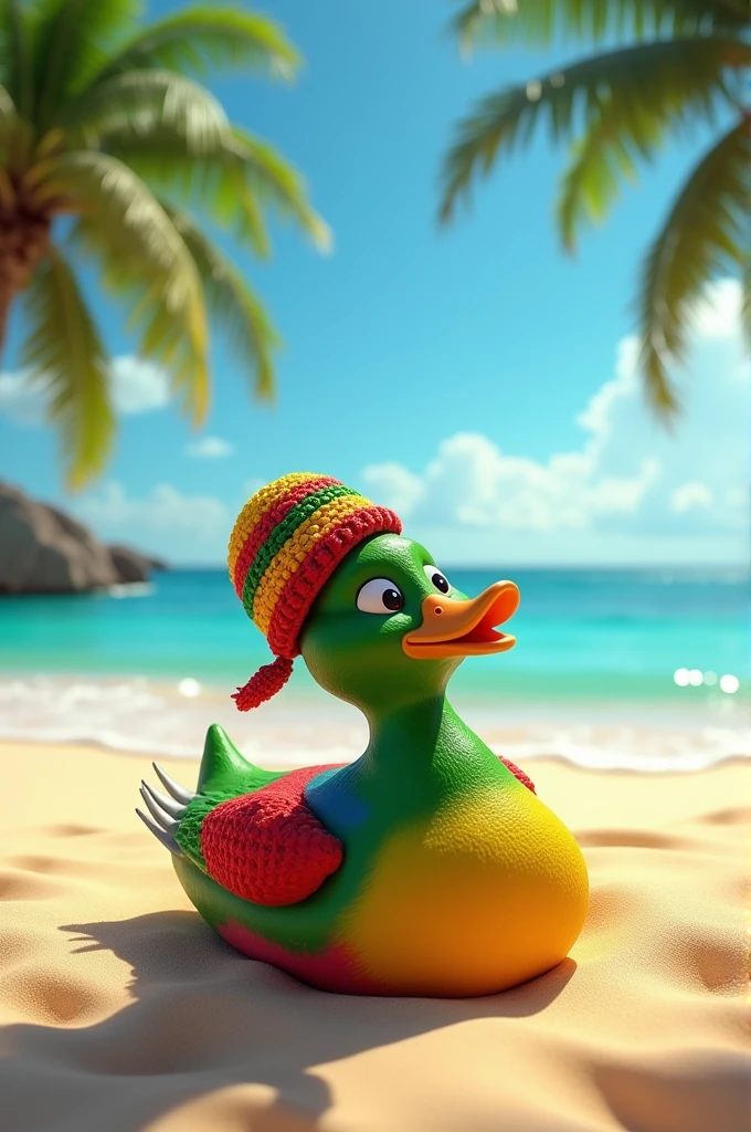 Rasta duck on the beach