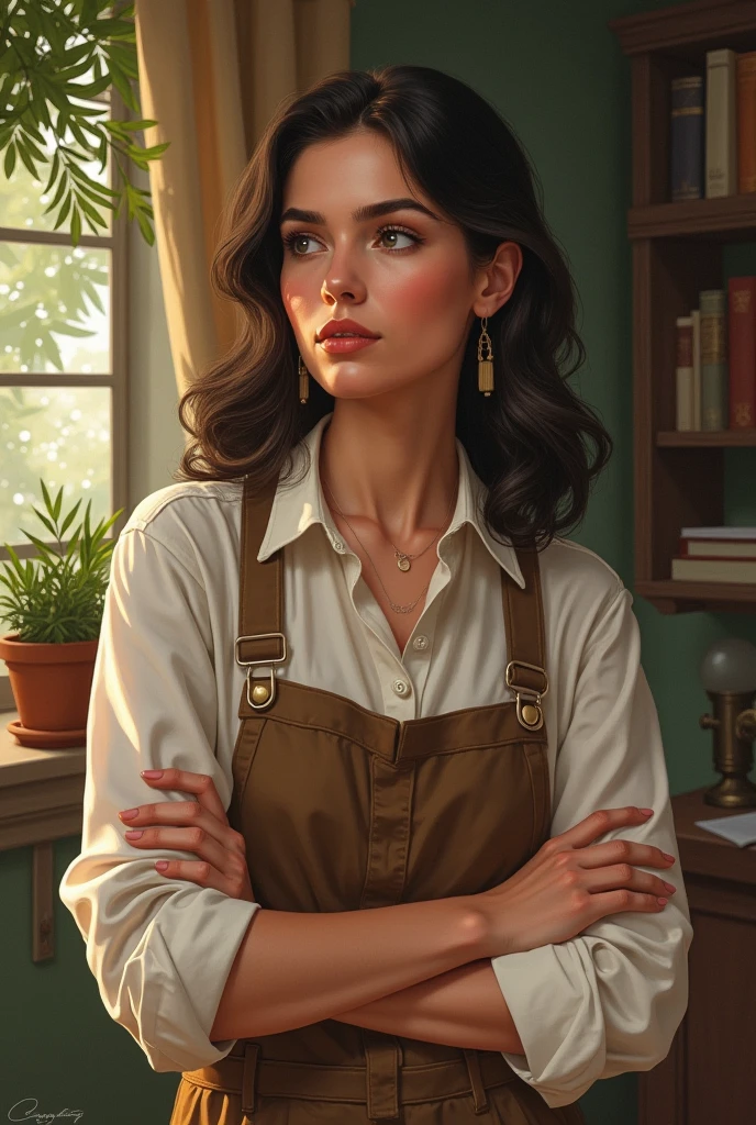 Drawing of a modest woman,smart,you knew,ready to help and advise