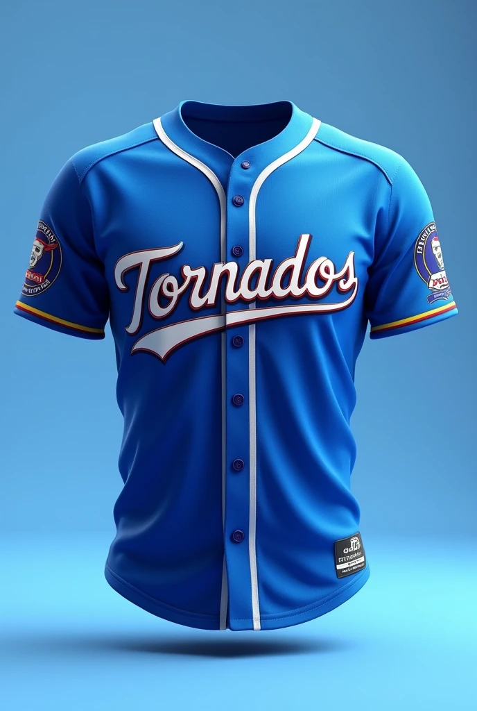 A blue jersey of a baseball team called Tornados