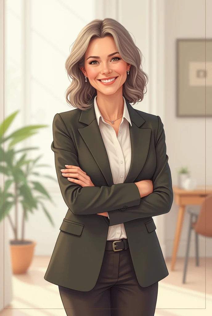 Drawing of a modest woman,smart,you knew,ready to help and advise. Smiling Business Pose
