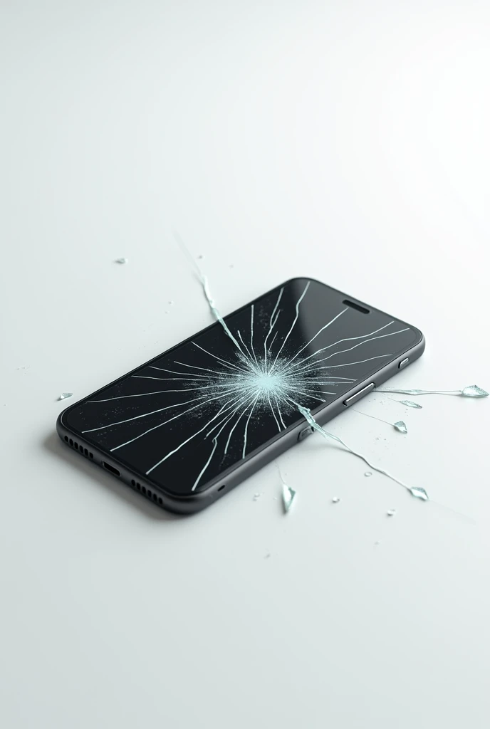 Cracked smartphone on a white table