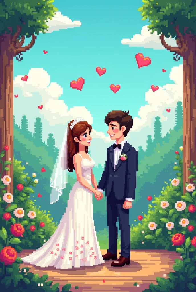 Couple in a Nintendo-style wedding