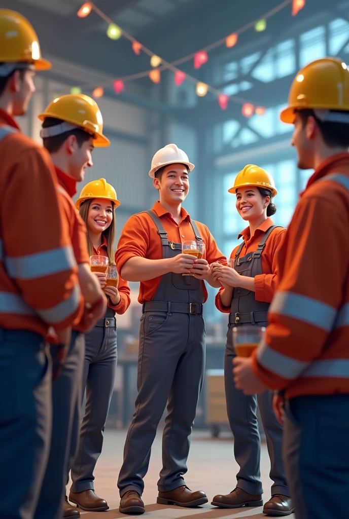 An animated image featuring male and female industrial technicians celebrating Technician&#39;s Day. Like at a party