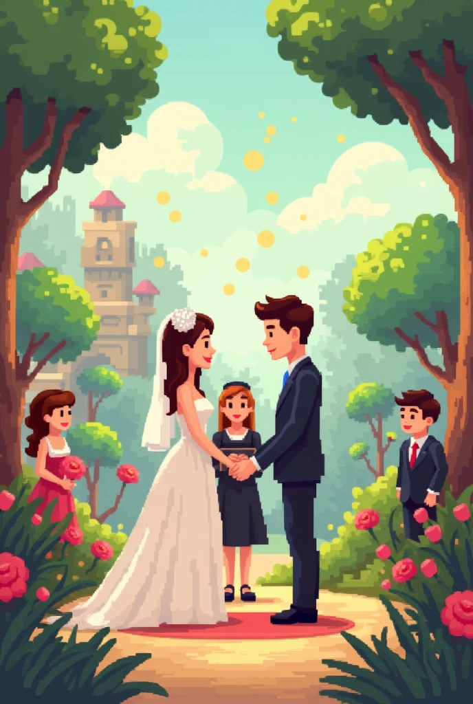 Couple getting married in 16 bits