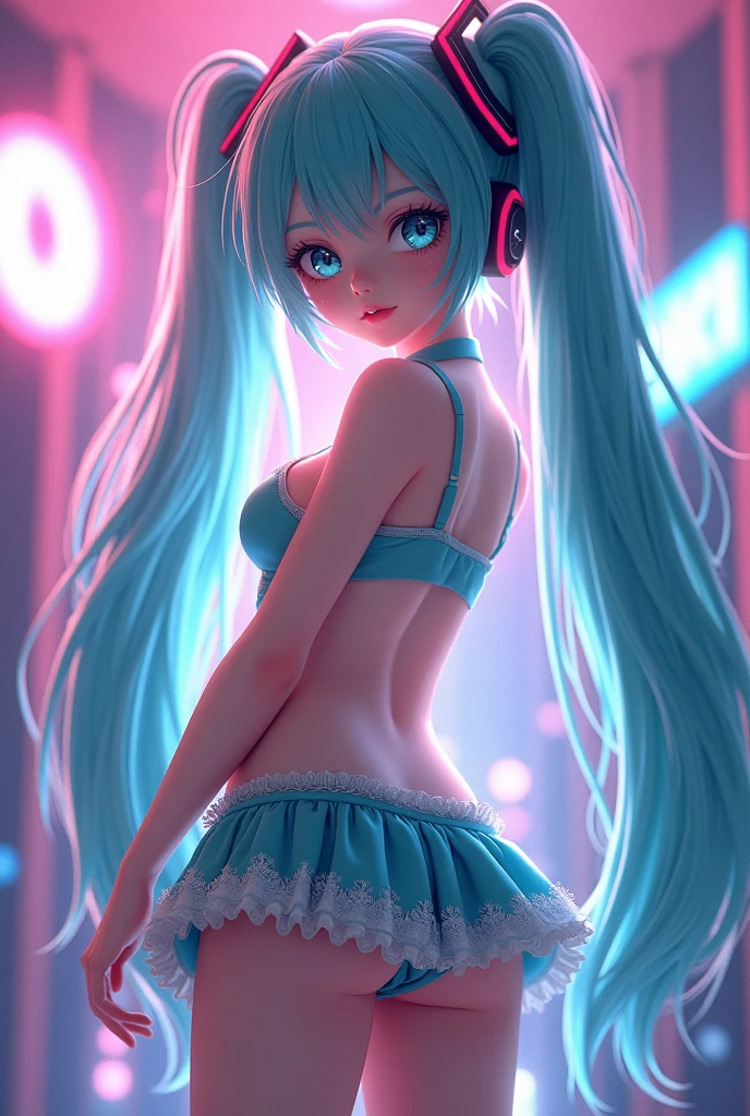 Miku in an exaggeratedly mini miniskirt