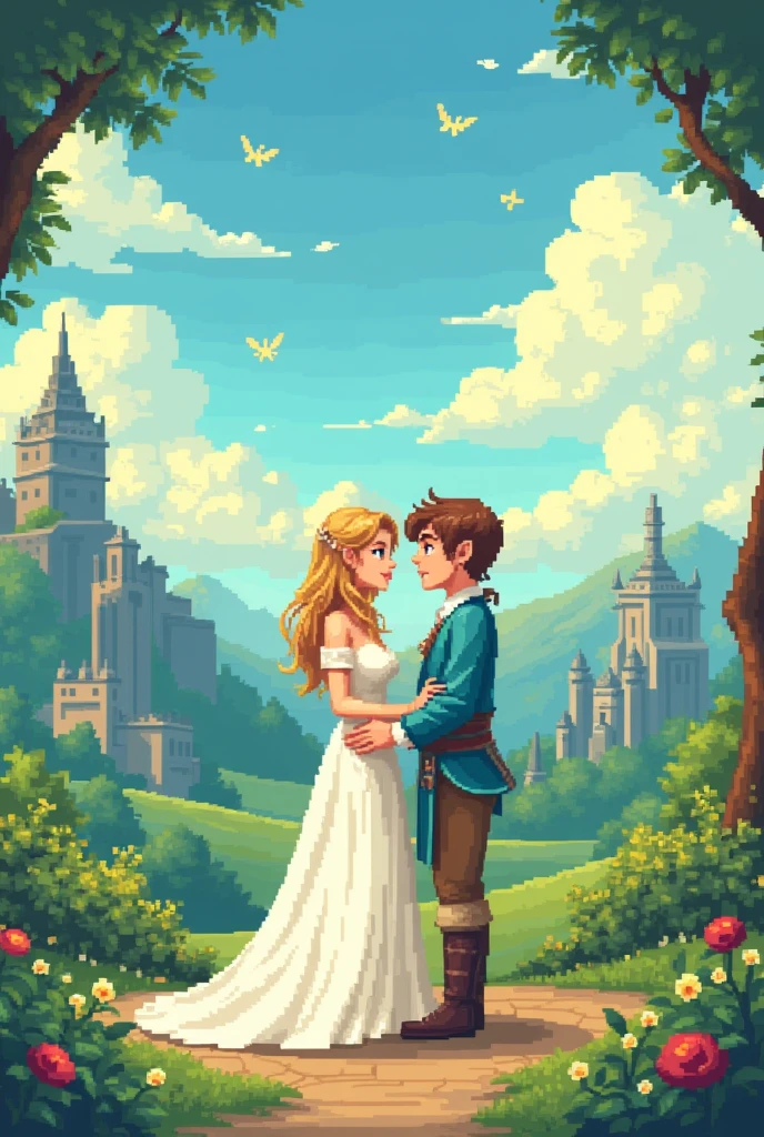 
Couple getting married in 16-bit Hyrule Kingdom 