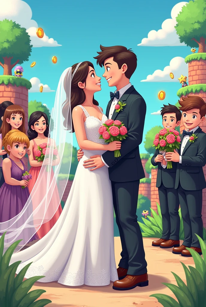 Nintendo cover with bride and groom at wedding