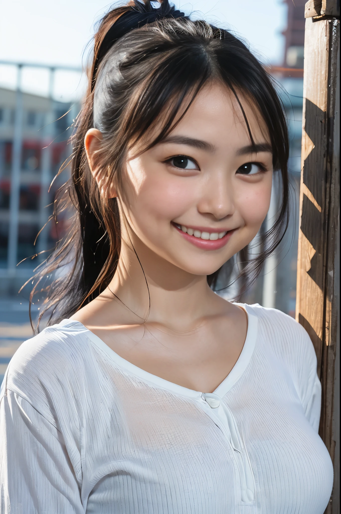 (8k、Raw photography、Highest quality、masterpiece:1.2),(Black Hair、Dark Eyes:1.9),(:1.9)、View your audience,Front view,White skin,(:1.4)、(Tight waist:1.6)、(Clothes that accentuate the shape of the breasts:1.5)、(Big Breasts :1.3)、Slim figure、Ultra-high resolution,beautiful,beautiful fece,(One person、No background:1.9),whole bodyボディー,Japanese women,(reality的:1.37)、Photon Mapping,reality、(Baby-faced and cute: 1.3)、(Cute Smile: 1.8)、(Round face: 1.8)、Radio City、Physically Based Rendering、Depth of field rally background、photograph, (:1.8),(:1.6),whole body、Great quality
