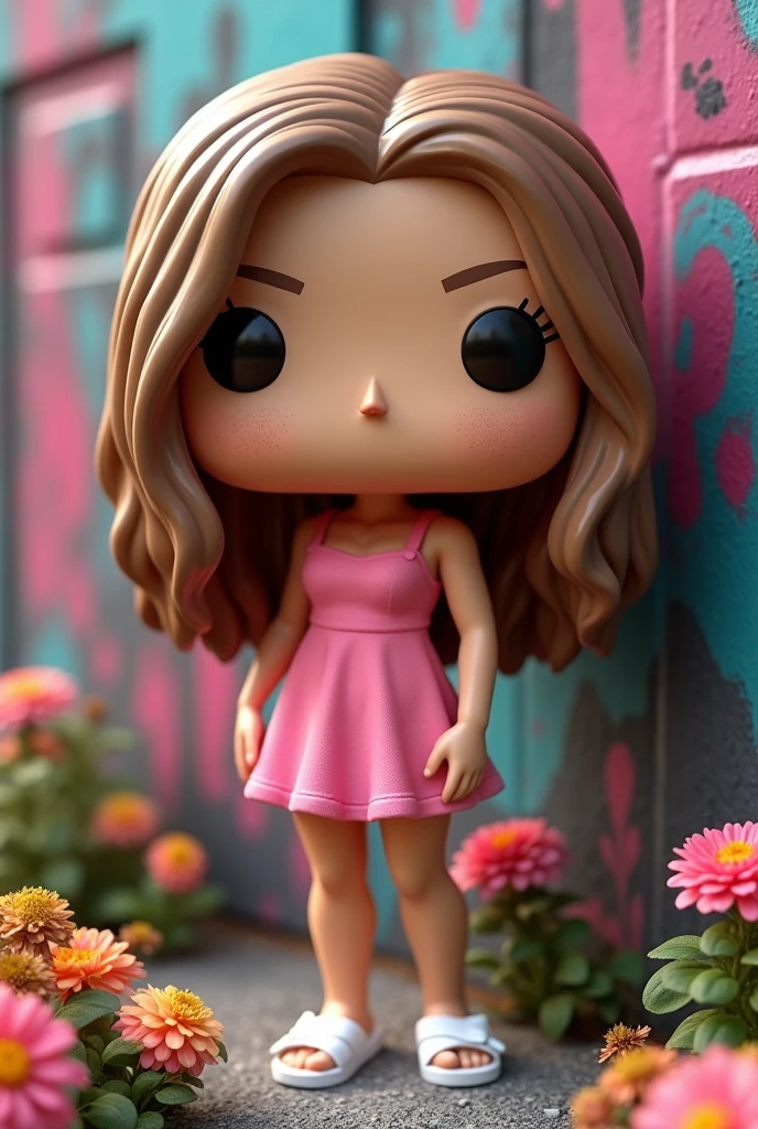 grafitize solo
masterpiece, best quality, intricate details, highly detailed raw photography, photorealism, photorealistic, soft focus, volumetric lighting, volumetric shadows, cinematic light, large-scale, 8k crie um funko pop de uma garota de 31 anos,, cabelo castanho claro liso, pele clara, sardas no rosto, olhos castanhos , vestido rosa, baixinha e gordinha, sandalhas brancas
O funko deve ser apresentado num cenário de flores.
particles with graffiti effect, (((multicolored background)))