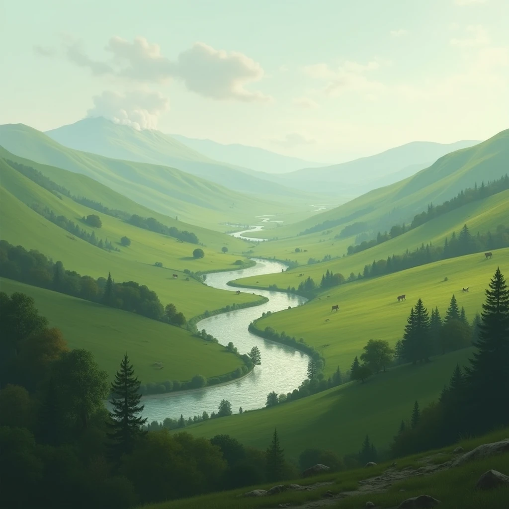 Please make a landscape that looks friendly, but that makes you see that something is not right
