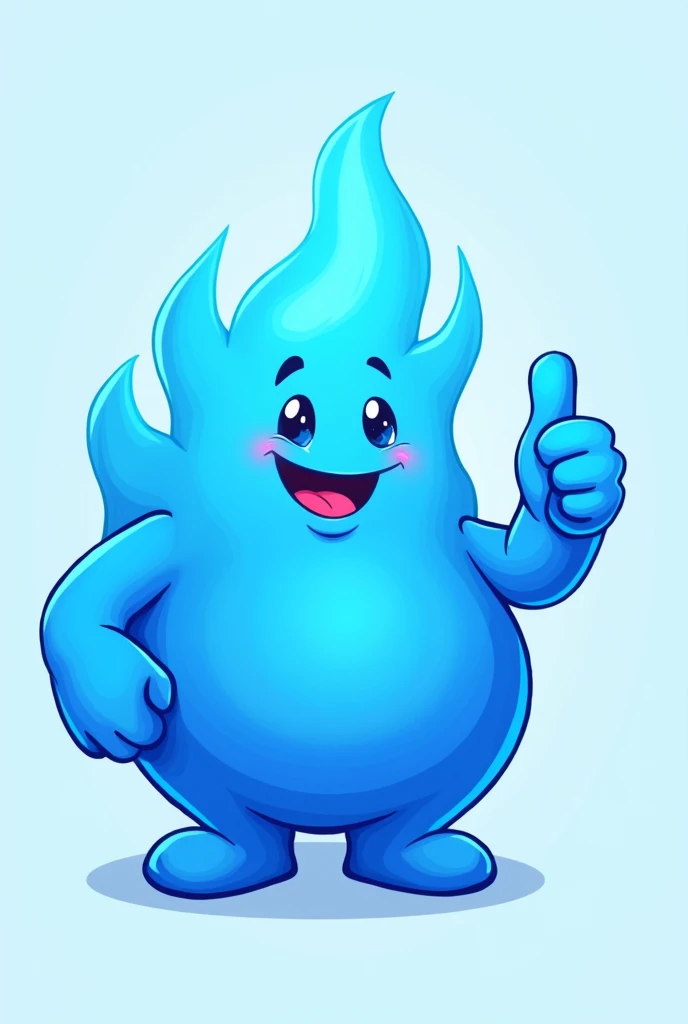 A 2D style blue flame with a body giving a thumbs up