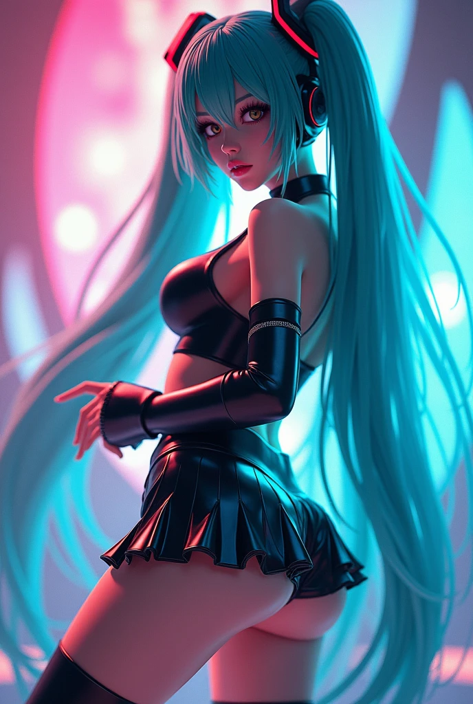 Miku in a miniskirt with a very big butt