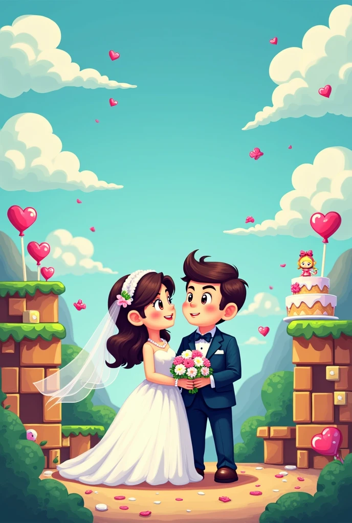 Husband and wife at a Nintendo-style wedding