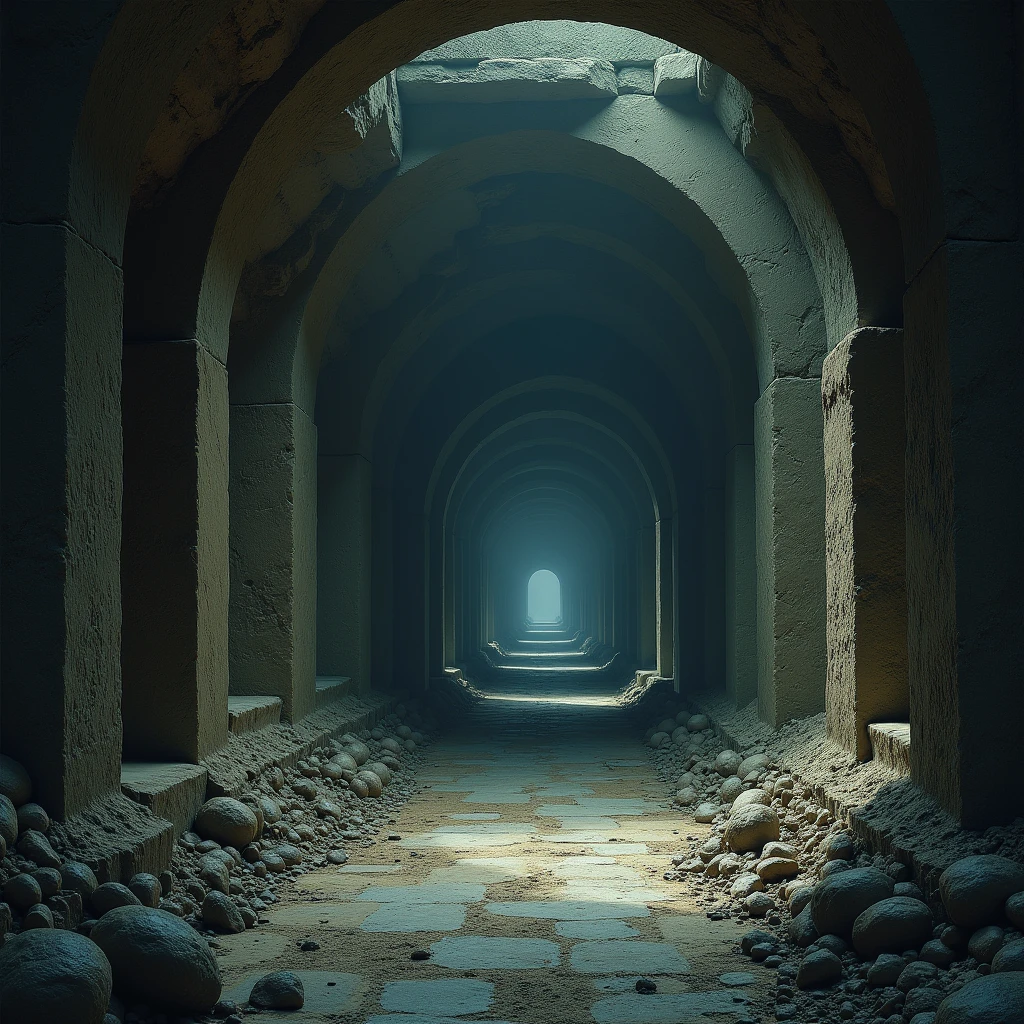 Beneath the ancient temple, long forgotten tunnels plunging deep below the earth.