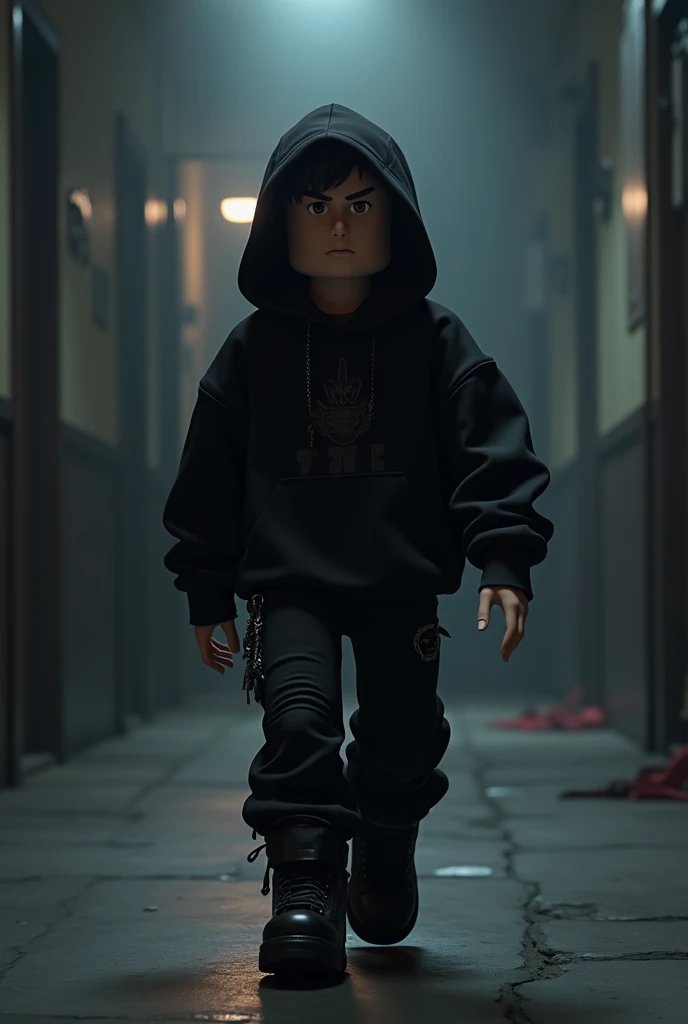 Roblox character in murder mystery wearing black y2k clothing