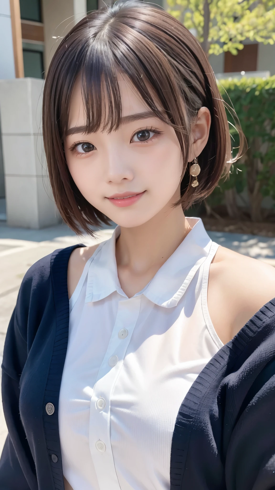 ((perfect anatomy:1.5,realistic:1.3,RAW photo:1.3,masterpiece、highest quality、Ultra - High resolution、High resolution、Detailed CG、8K)),cowboy shot,1 female,alone,dancer,18-year-old、high school girl beautiful girl,Japanese,((beautiful detailed face and eyes:1.2,big and gorgeous eyes:1.2,gray eyes)),dark brown hair,short bob hair,bangs,medium breasts,slender body,small head:1.3,skinny,(oily skin,glowing skin,shiny skin、Sweat),、plaid pleated mini skirt,on the road,Harajuku、Tokyo、