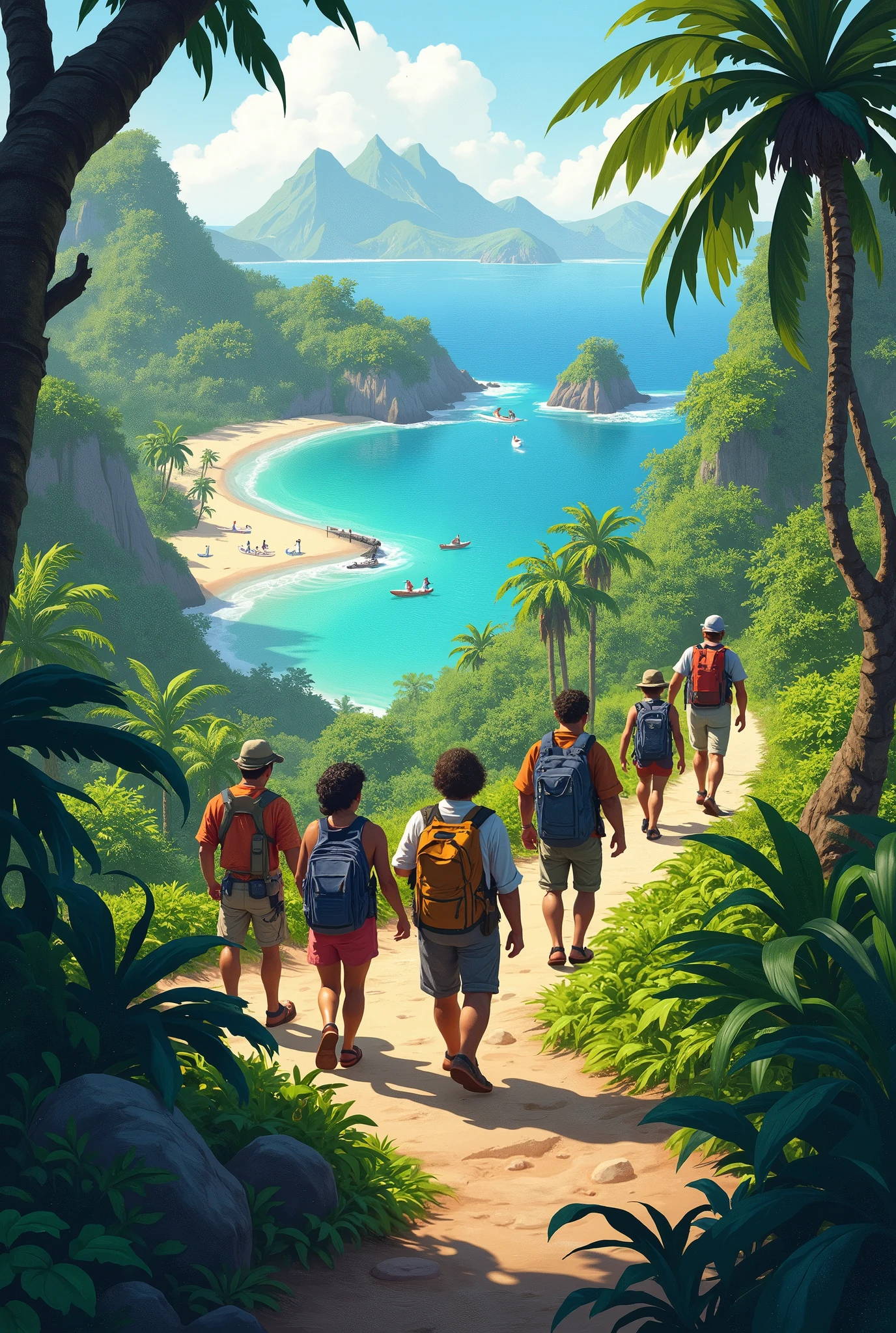 Traveling people on an island