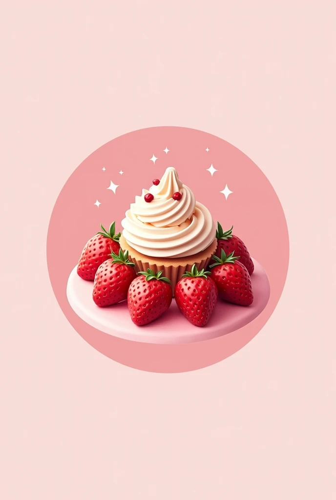 Pink circular logo for a dessert company, that the logo has strawberries and a packaged dessert in the center, the company is called "Mini Postres Yami"