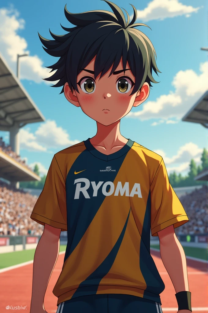 A boy with sportswear on his shirt says Ryoma on his back
