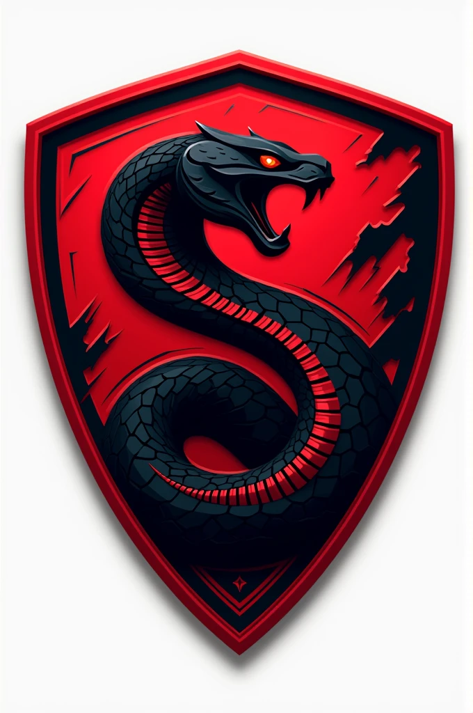 Non-realistic black and red snake football team shields