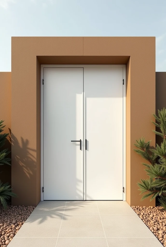 I have a 40-meter linear wall with a metal social gate painted white. (gate all closed, no air passage) and side columns painted in monkey brown, I need examples of designers for the wall, It has a thick roughcast texture painted in sand color, Give me photos of how I can improve the wall to make it more beautiful