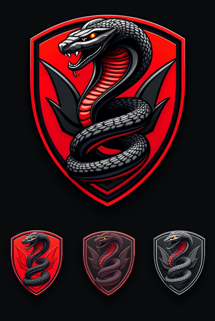 Non-realistic black and red snake football team shields