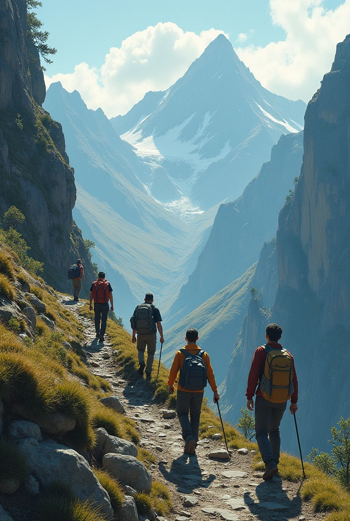 People looking for a location on a mountain