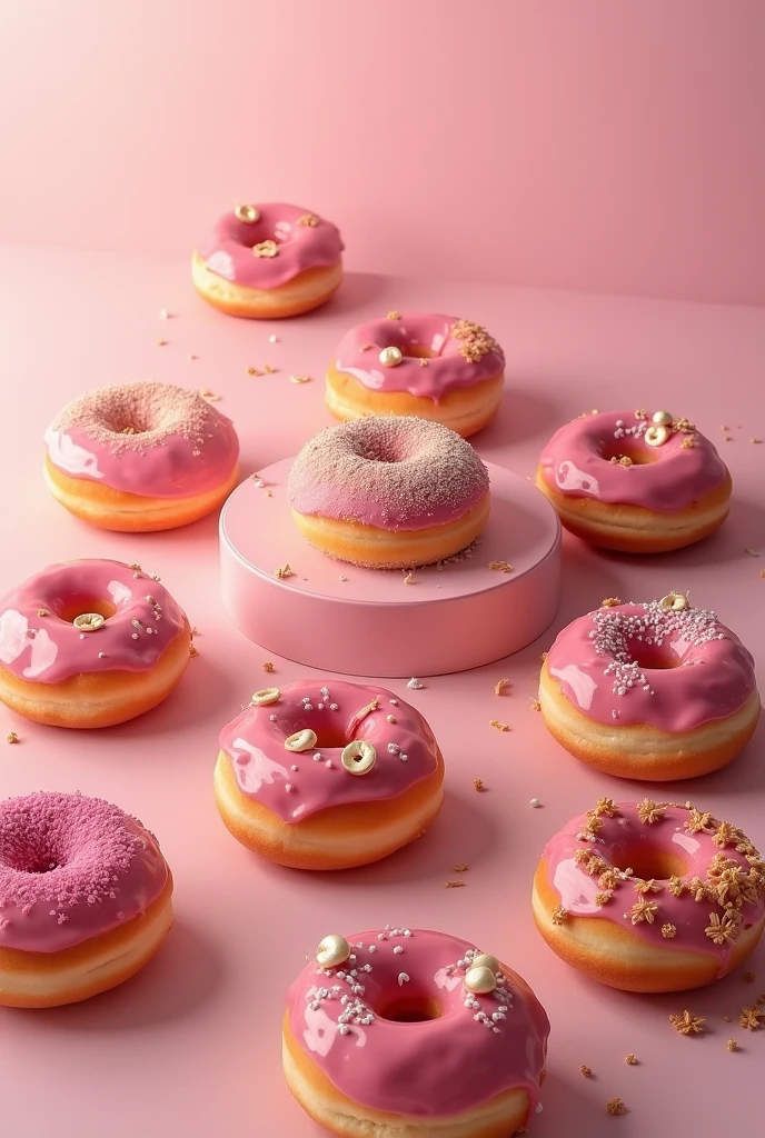 Generate Donuts Menu Format, decorated with dark pink and with some donuts