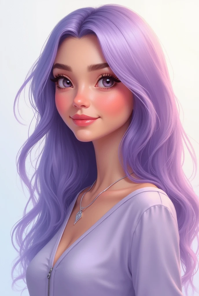 Drawing of an intelligent woman,ready to help and advise. Smiling pose,lilac hair transparent background