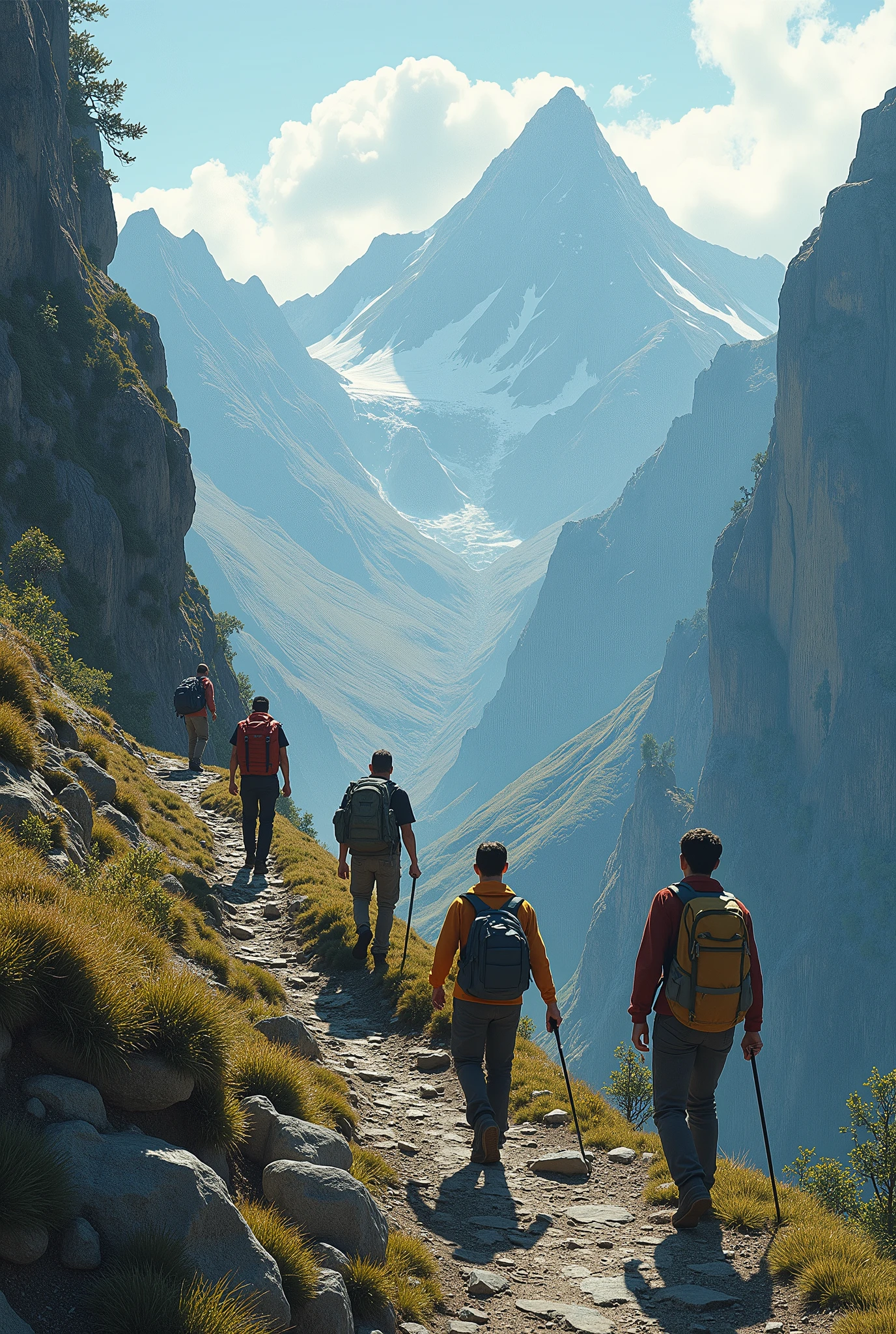 People looking for a location on a mountain
