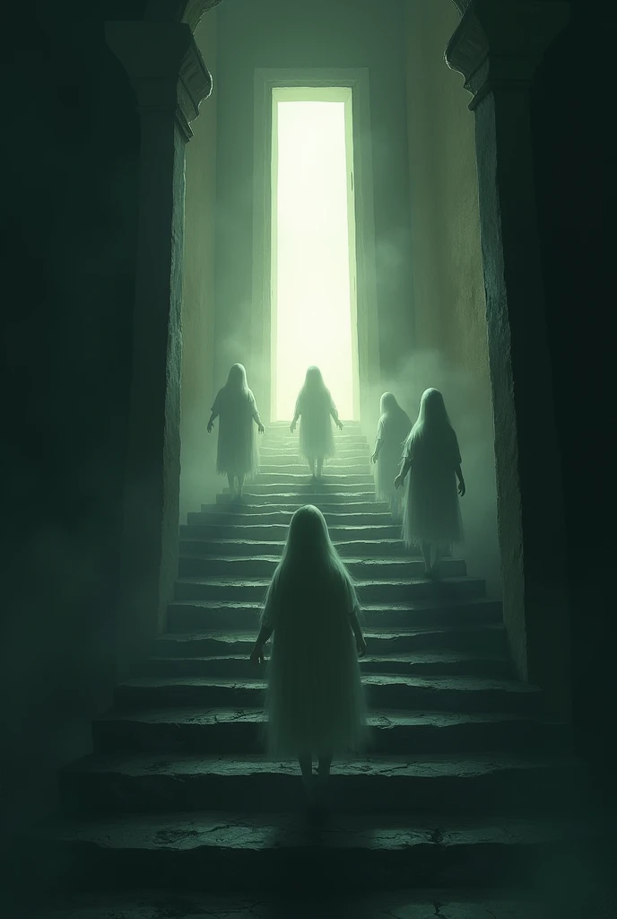 Light door down stairs and beings trying to climb the stairs