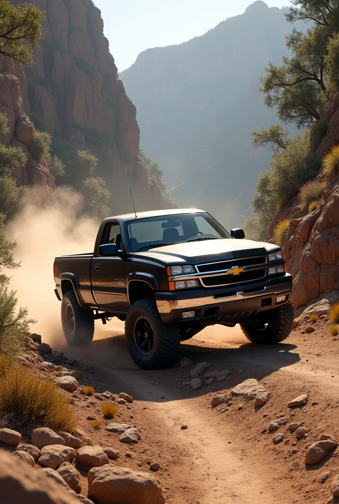 Image of a 2001 Chevrolet Silverado single cab on an off-road route