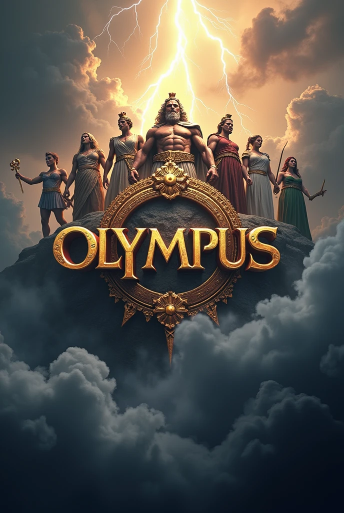 Logo called Olympus, With the gods of Olympus around, thunder and fog