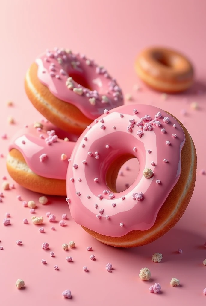 Generate Donuts Menu Format, decorated with dark pink and with few donuts, square image