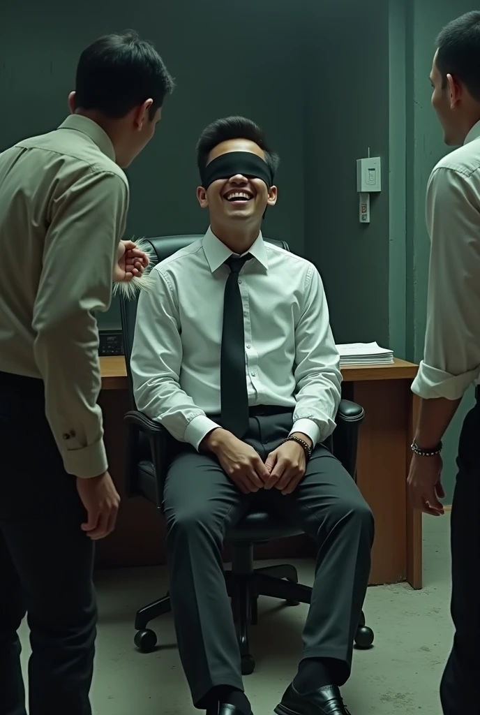 Malaysia malay handsome 22 years student
He laugh very hard
His hand handcuff in abondon warehouse
Blindfolded
Hand handcuff
Formal Outfit
feet on desk
feather duster on desk
shoes on desk
Black sock
2 man holding feather duster
Tickle armpit
Feather tickle feet on desk
