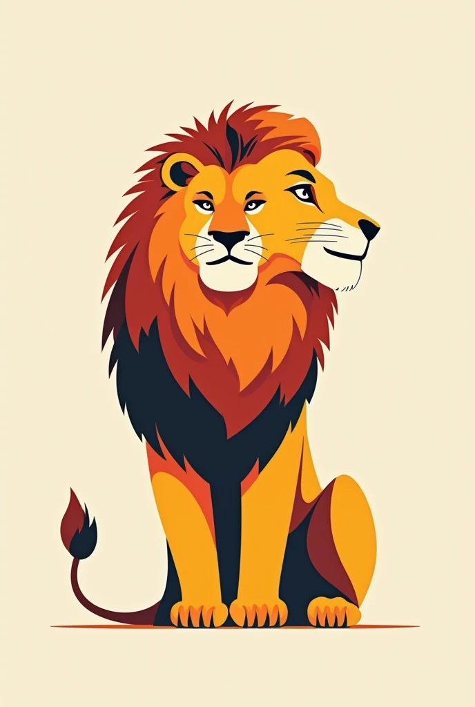 Color vector drawing,Graphic design style of a simple and not very detailed lion