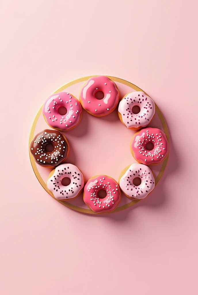 Generate Donuts Menu Format, decorated with dark pink and with few donuts, imagem circular