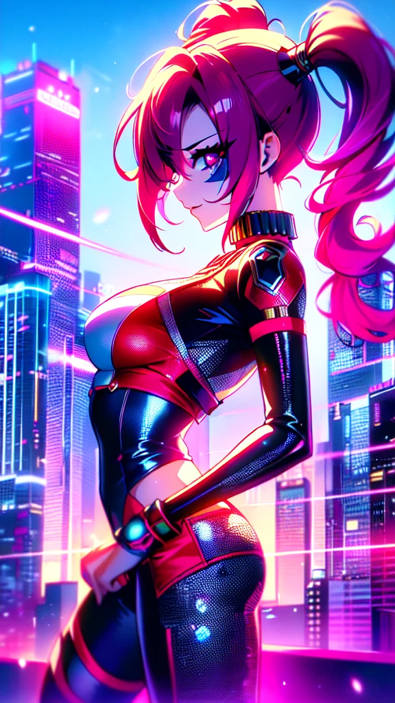 (high quality), (masterpiece), (detailed), 8K In a hyper-realistic digital rendering, a lone (Japanese girl1.2) stands amidst a futuristic cityscape, embodying the essence of (Harley Quinn1.3). Her vibrant attire clashes with the sleek, metallic surroundings, evoking a sense of rebellious energy. Trending on DeviantArt.