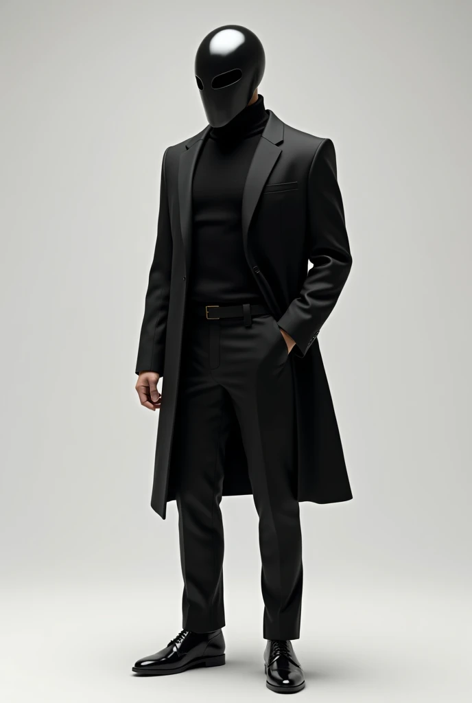 adult man, wears, black sweater, black suit, black blazer, black slocks, black shoes, magneto's helmet,