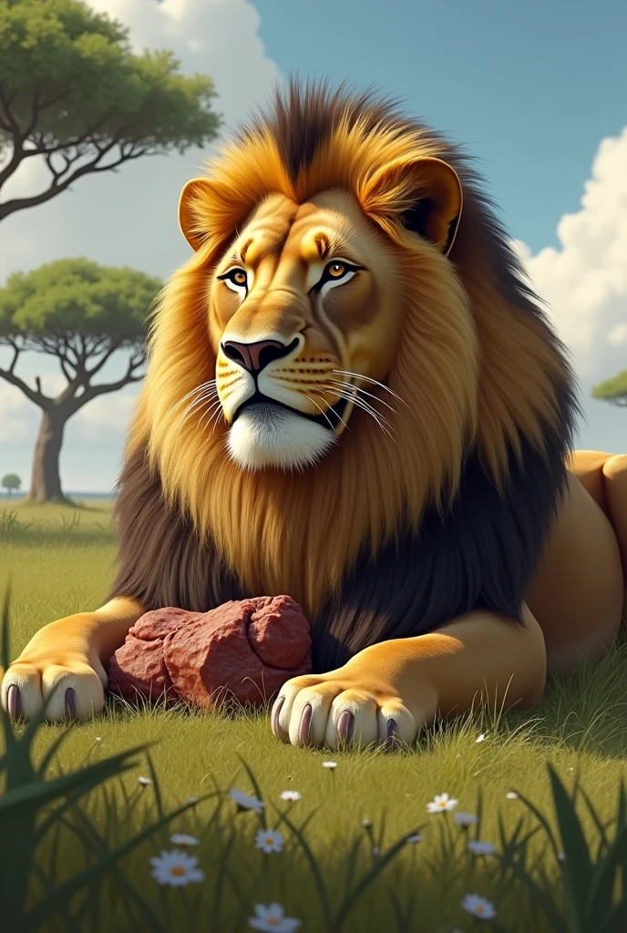 Fat lion after he ate a fox&#39;s son
