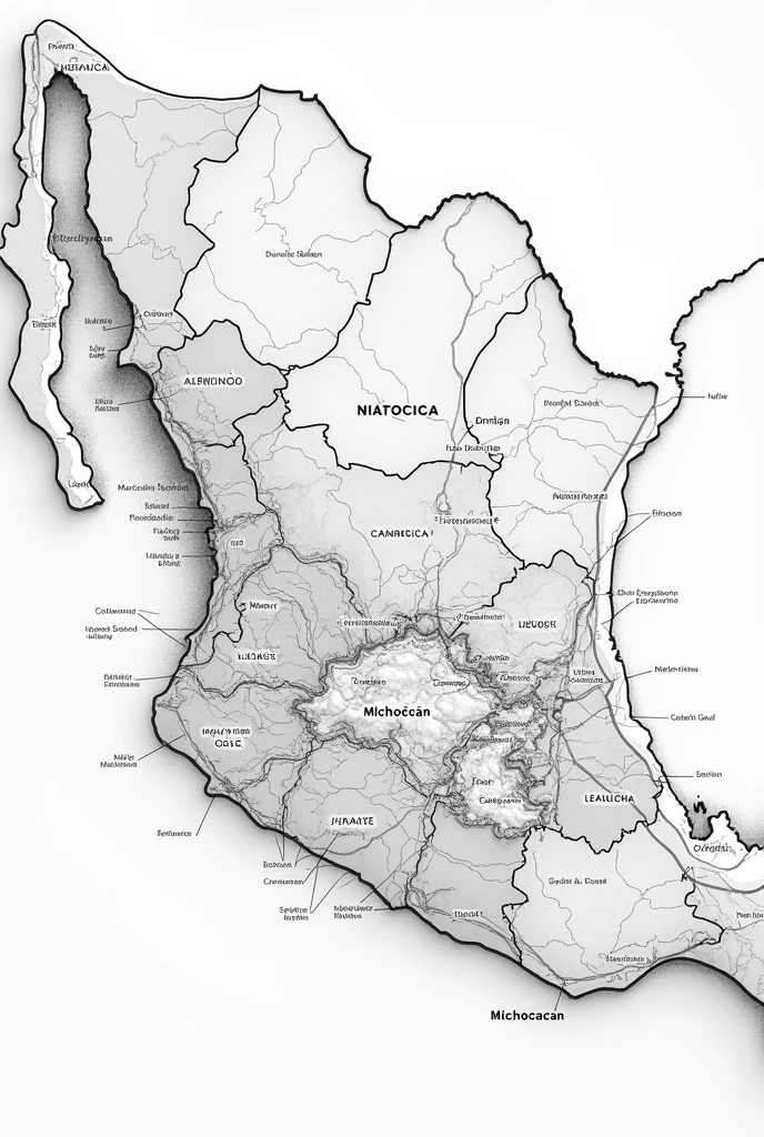 Black and white map of Michoacan with political division