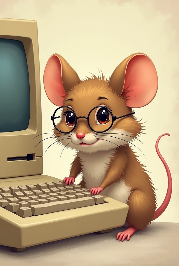 Cute mouse wearing glasses on apple computer