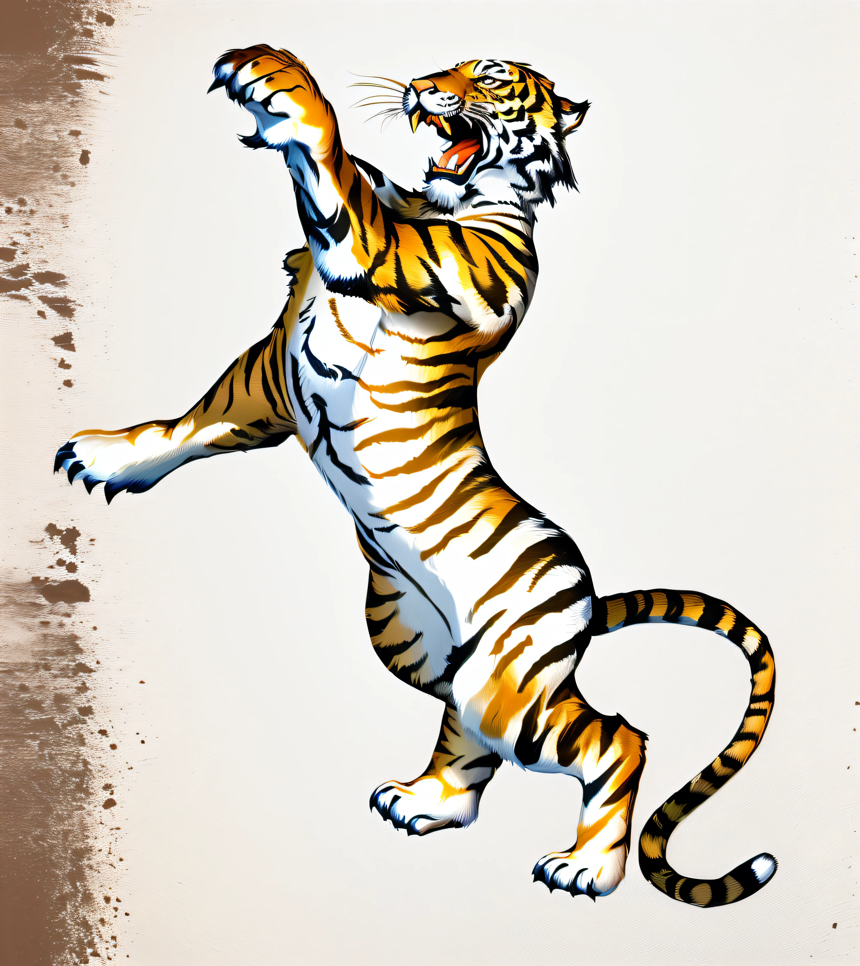 tigre jumping in the air with its paws out, tigre, a tigre, tigre_bestia, tigres, ((tigre)), Representación digital, Asian tigre, tigre illustration, tigre claws well defined,