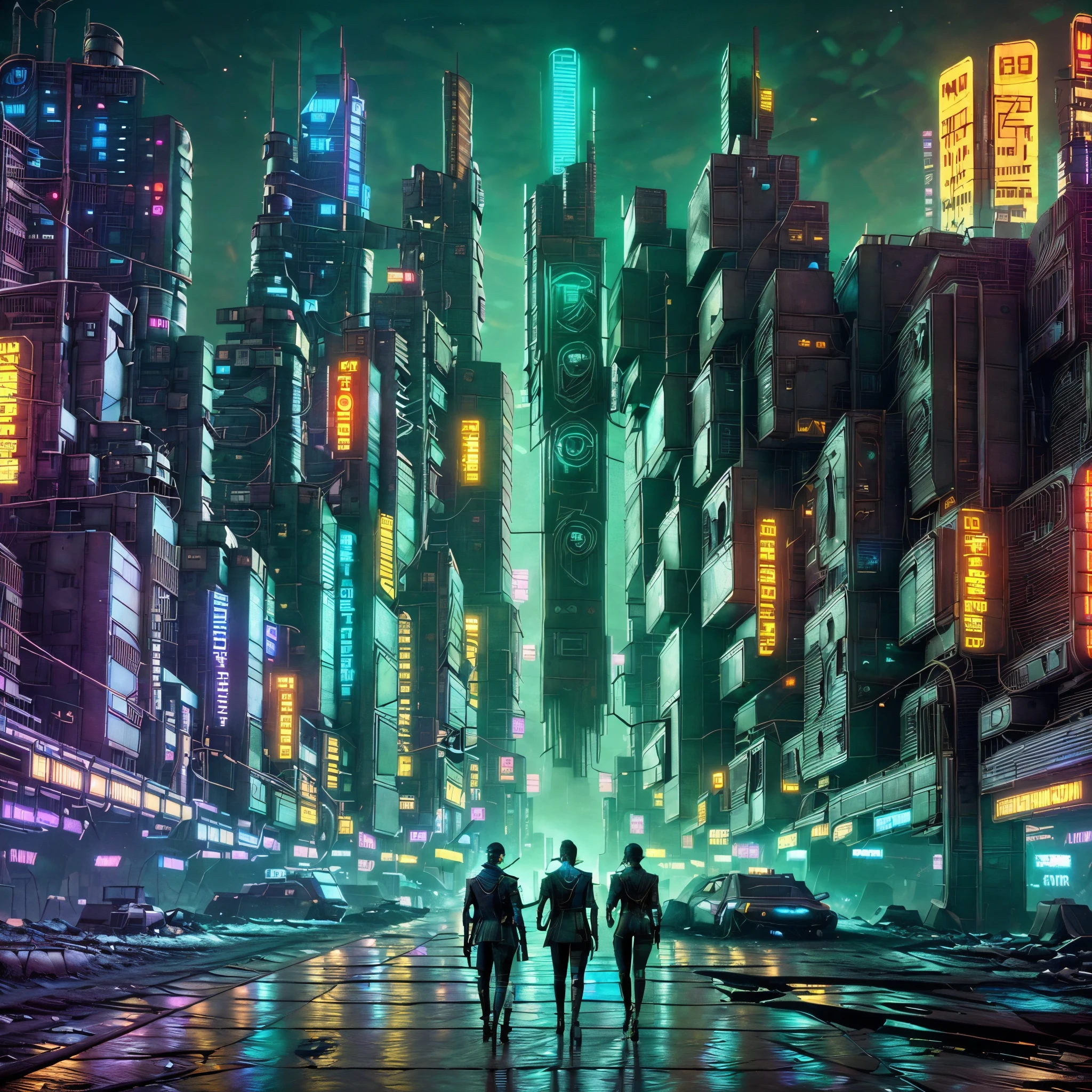 A highly detailed, photorealistic, 3D cyberpunk cityscape, featuring futuristic Japanese architecture amidst a gritty, industrial dystopian environment. The scene is set at night, showcasing advanced technology and a bladerunner-esque atmosphere. (photorealistic, 3d, detailed, best quality, high-resolution, japanese, futuristic buildings, cyberpunk, bladerunner2049, detroit: become human, industrial dystopian city, post-apocalyptic, night time, advance technology, billboards)