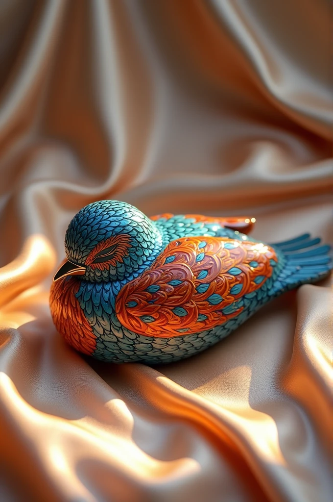 Talavera winged bird sleeping on silk 