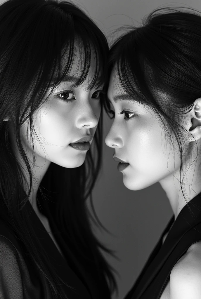 a black and white image of UTA and Ado