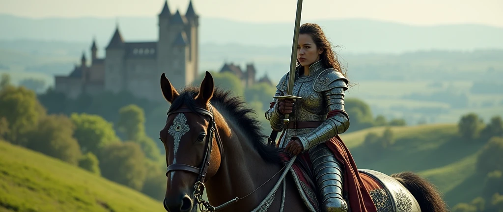 medieval warrior on her horse with sword in hand