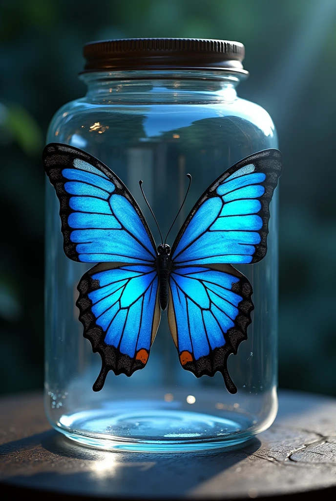 Morpho butterfly in a jar
