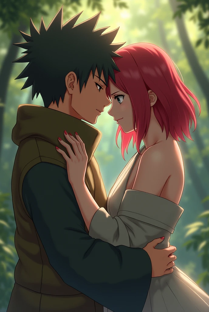 Shikamaru kissing a red-haired girl with grey eyes