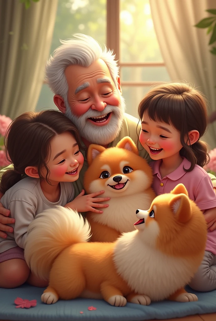 My grandchildren and my pomeranian